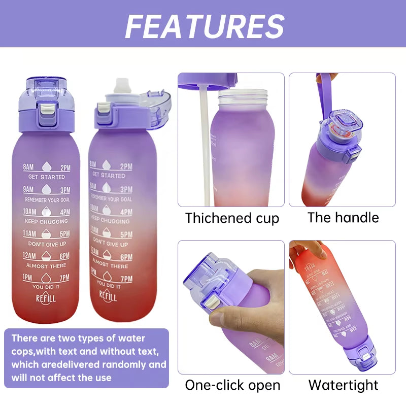 LUSQI 1PC 1000ML Flavor Water Bottle with Straw with 5PCS Flavor Pods Fashion Fitness Water Bottle for Outdoor Activities Sports