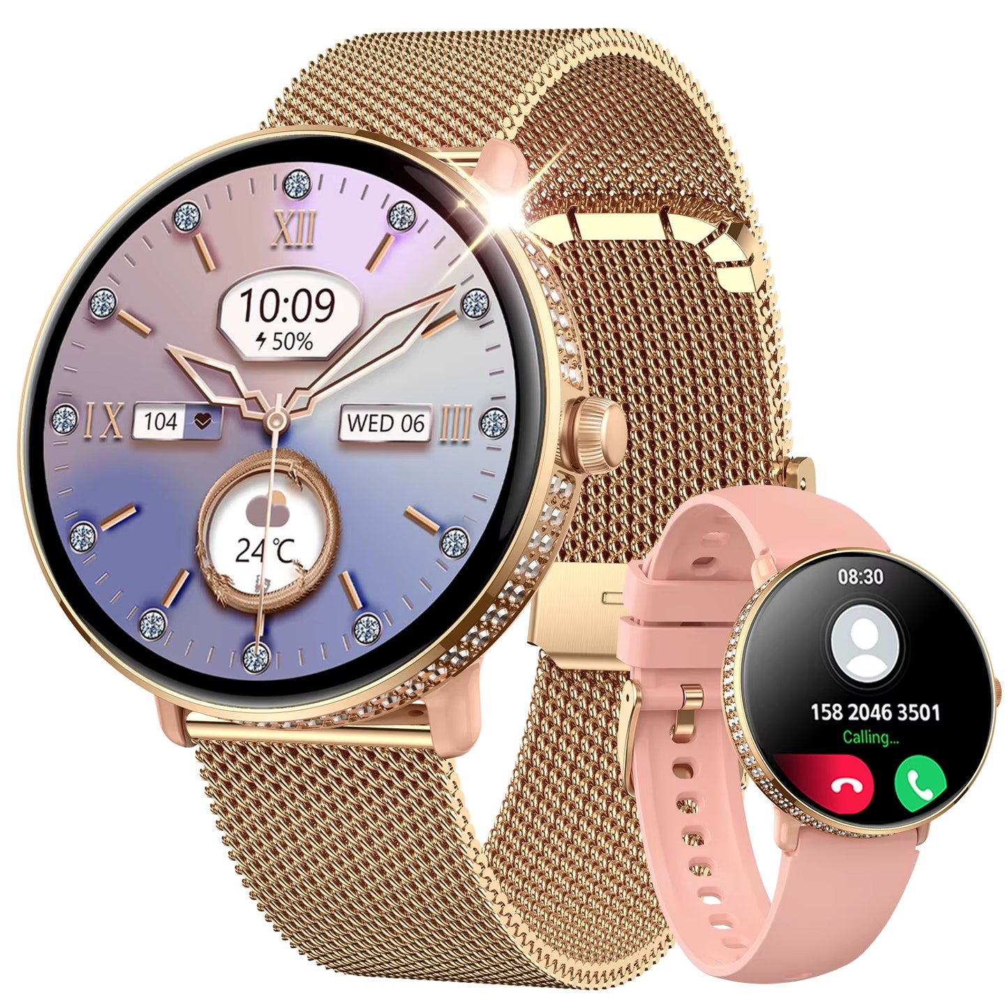 New Smart Watches Women with Diamonds 1.19" Full Touch AMOLED Screen with Heart Rate Sleep Monitor Stylish Smartwatch