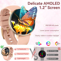 New Smart Watches Women with Diamonds 1.19" Full Touch AMOLED Screen with Heart Rate Sleep Monitor Stylish Smartwatch