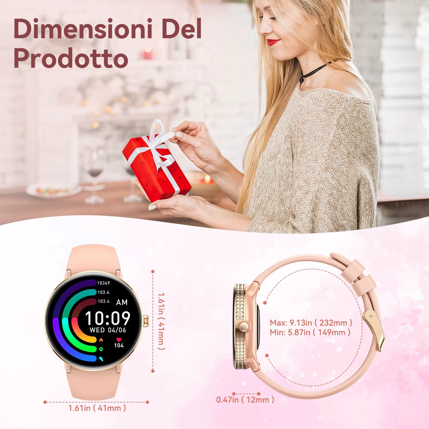 New Smart Watches Women with Diamonds 1.19" Full Touch AMOLED Screen with Heart Rate Sleep Monitor Stylish Smartwatch