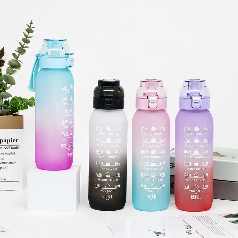 LUSQI 1PC 1000ML Flavor Water Bottle with Straw with 5PCS Flavor Pods Fashion Fitness Water Bottle for Outdoor Activities Sports