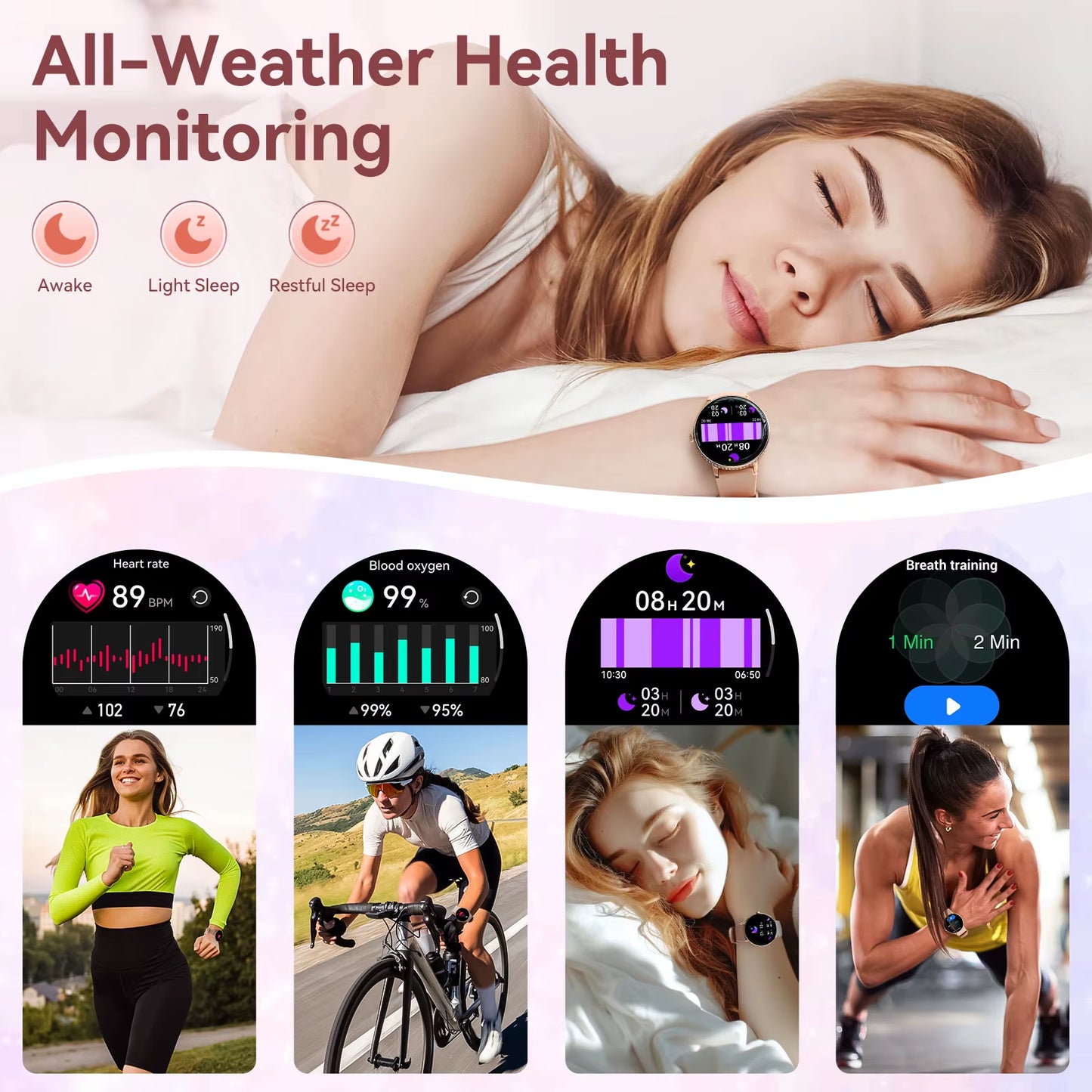 New Smart Watches Women with Diamonds 1.19" Full Touch AMOLED Screen with Heart Rate Sleep Monitor Stylish Smartwatch